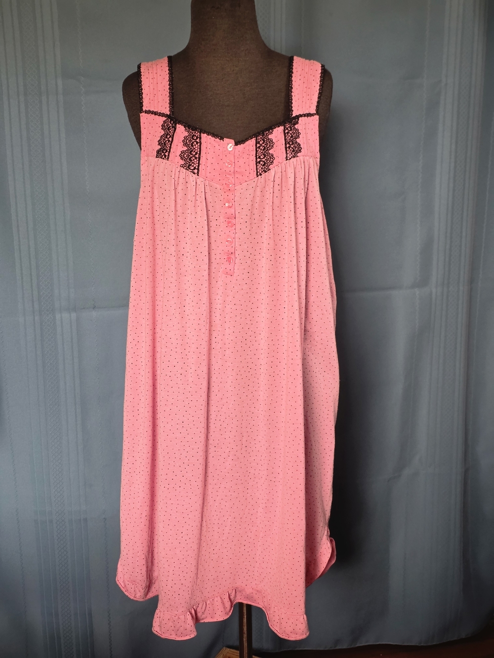Secret Treasures Pink Polka Dot Lace Nightgown 2X Coquette Romantic